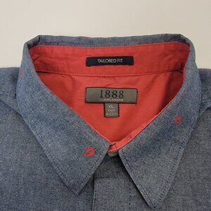 Saddlebred 1888 Mens Blue Short Sleeve Button Down Collar Sailboats Shirt XL